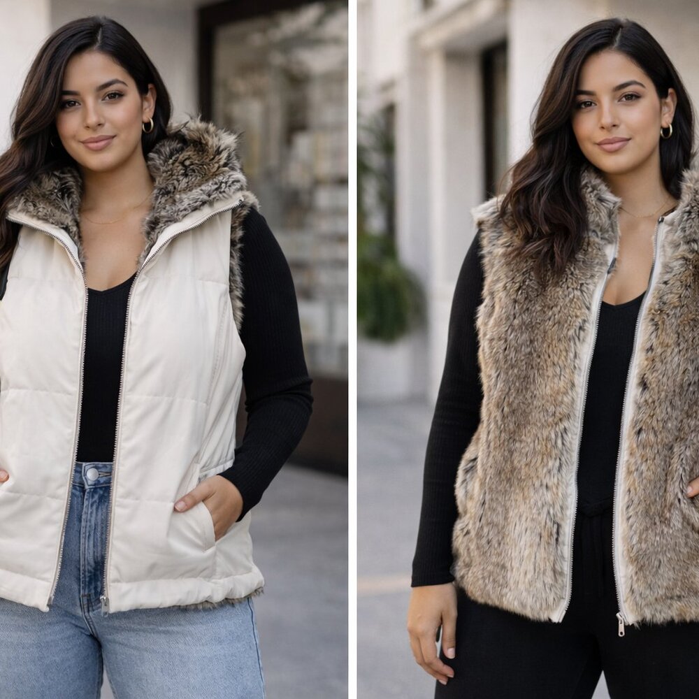 🤍✨ Reversible Faux Fur Winter Vest – Size L